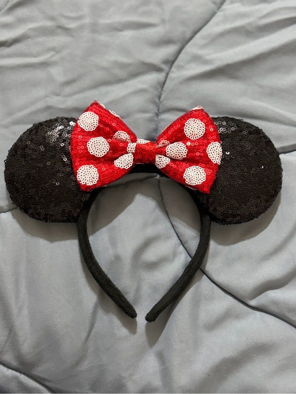 Kids Sequin Minnie-Style Headband with Red Polka Dot Bow